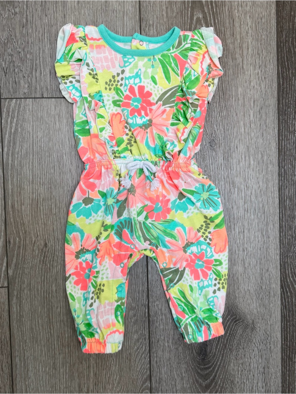 CAT AND JACK SHORT FLUTTER SLEEVE AND PANTS ROMPER ONE PIECE FLORAL 3-6MO